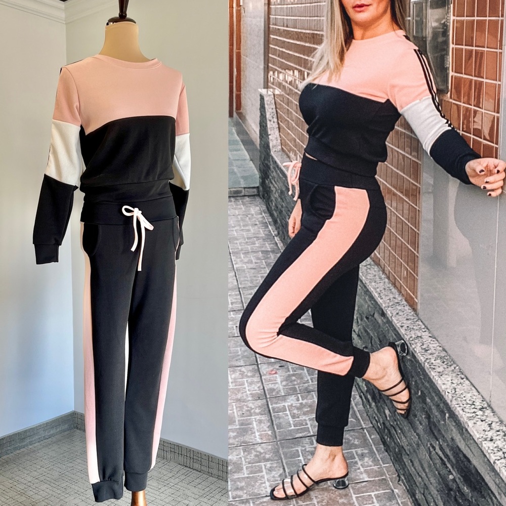 Set sweat shirt and pants in black , white and rose NWT
